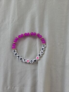 Pink Beaded 'HEART ON FIRE' Stretch Bracelet